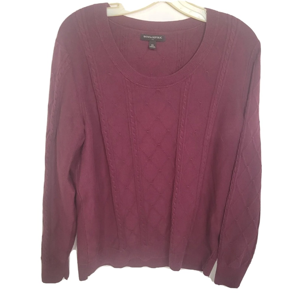 Banana Republic Sweater XL Maroon Cable Knit Long Sleeve Pullover winter warm